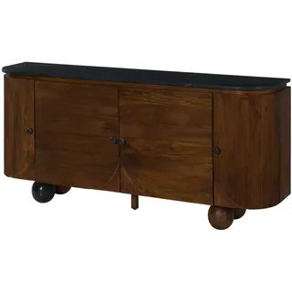 MASSIVMOEBEL24.DE Sideboard 180 x 80 x 40 cm Dunkelbraun / Schwarz