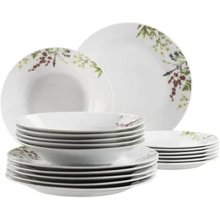 Mäser Herbal Garden Tellerset 18-tlg. für 4 Personen weiß mit Blumendekor