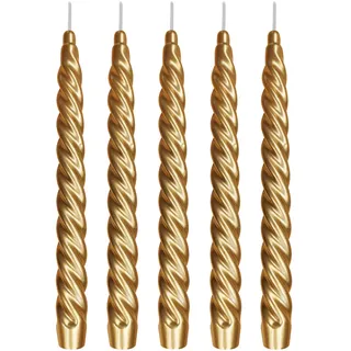 Ebersbacher Kerzenfabrik GmbH Renaissancekerzen Spitzkerzen gedreht lackiert Gold, 5 Stück, Größe ca. 22 x 250 mm, einzeln in Folie, Leuchterkerze Tafelkerze Stabkerze