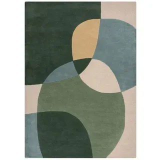 Wollteppich FLAIR RUGS "Glow, gemustert & modern", grün, B:160cm H:8mm L:230cm, Wolle, Teppiche, fußbodenheizungsgeeignet, mit Hoch-Tief-Effekt