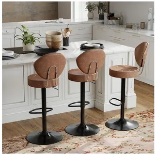 LuxusKollektion Barhocker Barhocker 3er 360 drehbar Rückenlehne Kunstleder Vintage Braun 3er-Set braun