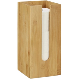 Relaxdays Toilettenpapierhalter stehend, für 3 Rollen, Toilettenpapier Aufbewahrung, Bambus, HBT 33 x 15 x 15 cm, natur