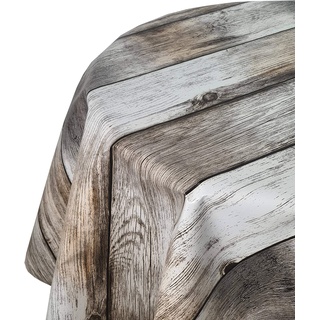 Wachstuch Tischdecke RUND OVAL Farbe & Größe wählbar Wood Look Beige Grau 130 x 240 cm Oval abwaschbar