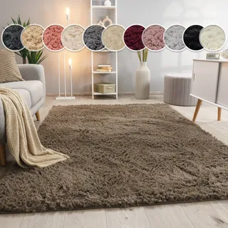Paco Home Hochflor-Teppich PACO HOME "Silky 591", grau (taupe), B:140cm H:37mm L:200cm, Polyester, Teppiche, Uni-Farben, besonders weich und kuschelig