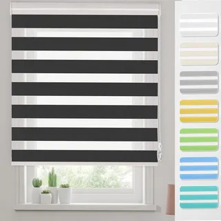 Portable Blackout Blind 110 x 220 cm innen lichtdurchlässig & verdunkelnd, Klemmrollo rollos Rollos für Fenster & Tür, mit Bohren für Fenster & Tür, Schwarz