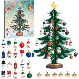 LuxusKollektion DIY-Adventskalender Adventskalender Kinder 24Tage Holz Weihnachtsbaum 30Ornamente Harz bunt