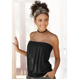 Bandeautop LASCANA "mit breitem Bund am Ausschnitt und Saum", Damen, Gr. 40/42, schwarz, Jersey, Obermaterial: 95% Viskose, 5% Elasthan, unifarben, figurumspielend hüftlang, Tops, schulterfreies Sommertop, elastisches Jerseytop, trägerloses Strandtop