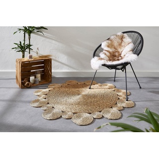 -LUXOR- living Teppich Kalahari runder Boho Teppich Schlafzimmer aus Seegras handgewebtes Naturprodukt aus natürlichen Fasern 130 cm rund beige