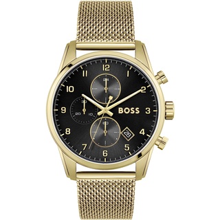 BOSS Chronograph Quarz Uhr für Herren mit Gelbgoldfarbenes Edelstahl-Mesh-Gliederarmband - 1513838