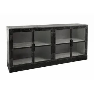 Industrial used look Sideboard groß m. Glastüren Vitrine - Eisen u. Mangoholz