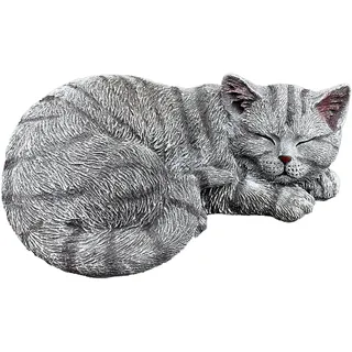 stoneandstyle Steinfigur Katze Betty grau getigert frostfest wetterfest Gartenfigur