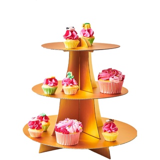 FunCakes Tortenständer Gold: 3 Etagere Cupcake- und Muffin-Ständer aus Karton Display Dessert Tower, Muffin Stand für Geburtstag Baby Party Kaffeetafel