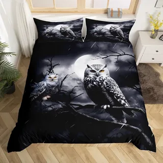Tbrand Niedliche Eulen Betten Set Äste Bettbezug Set 3D Tiergedruckte Bettwäsche Set 135x200cm Vogel Karikatur Eulen Design Leicht Mit 1 Kissenbezug