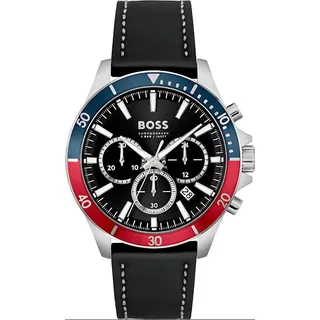 Herrenuhr Hugo Boss Troper 1514099, Lederarmband, Schwarz - Bunt