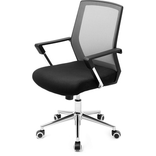 SONGMICS Bürostuhl mit Netzbezug, höhenverstellbarer Chefsessel, Schreibtischstuhl mit Wippfunktion, Drehstuhl mit gepolsterter Sitzfläche, Stahlgestell, verchromt, 120 kg, grau-schwarz, OBN83GY