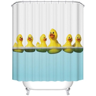 FANSU Duschvorhang Anti-Schimmel, 3D Drucken 100% Polyester Bad Vorhang Wasserdicht Anti-Bakteriell mit C-Form Kunststoff Haken mit 12 Ringe für Badzimmer (Gelbe Ente,120x180cm)