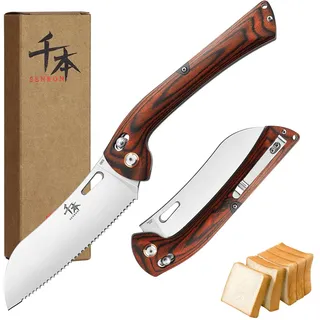 SENBON 440 Sharp Falten Gebäckmesser Bunte Holzgriff Camping Grill Outdoor Back Clip Tragbares Brot Messer