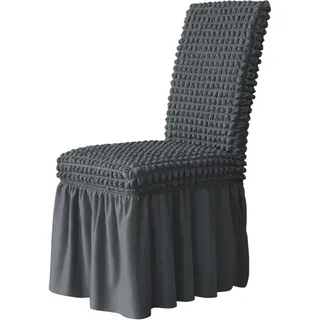 3D-Stuhlhusse, langer Rock, Stuhlhussen für Esszimmer, Hochzeit, Hotel, Bankett, Stretch-Stuhlbezug, hohe Rückenlehne, Dunkelgrau, 4 Stück