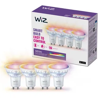 WiZ Tunable White and Color LED Spots GU10 4-er Pack (345 lm), 50 W Glas Spots mit 16 Mio. Farben oder warm- bis kaltweißem dimmbarem Licht, smarte Lichtsteuerung über WLAN per Stimme/App