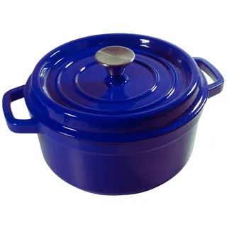 SZUN GUSSEISEN TOPF EMAILLIERT - Gusseisenpfanne – Dutch Oven - Brotbackform – Schmortopf - Bräter - mit Emaille-Beschichtung - Für Alle Herdarten, Grill und Backofen (24 CM, BLAU)