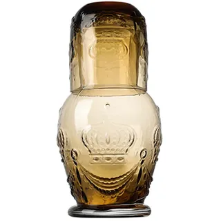 Pcscevcr Nachttisch-Wasserkaraffe mit Trinkglas, 750 ml, Vintage-Wasserkaraffe und Glas-Set, Glaskrug mit Deckel, für Badezimmer, Esszimmer (Kaffee)