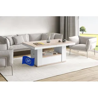 HM-111 Couchtisch Cappuccino Hochglanz / Weiß Hochglanz ausziehbar höhenverstellbar 120/170cm Schublade modern Wohnzimmertisch Esstisch Beistelltisch Sofatisch platzsparend hochwertig Wohnzimmer