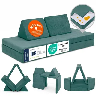 Linodino® Spielsofa | Kindersofa aus Schaumstoff Softbausteine - Kindercouch & Kuschelecke im Kinderzimmer | Stapelsteine für Kinder | Oeko-TEX 100 Zertifiziert | Urwald Grün