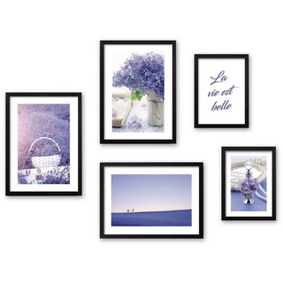 Kreative Feder Poster, Lavendel, lila, Landschaft, Natur, Blüte, Blume (Set, 5 St), 5-teiliges Poster-Set, Kunstdruck, Wandbild, Posterwand, Bilderwand, optional mit Rahmen, WP608