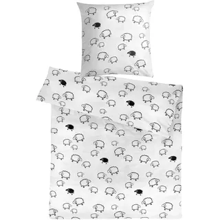 Carpe Sonno Seersucker Bettwäsche 135 x 200 cm Baumwolle - 2 teilig Bettwäsche-Sets aus Deckenbezug + Kissenbezug - mit Reißverschluss für Bettwäsche - Tierdruck Bettwäsche Bügelfrei - Weiß
