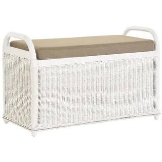 Krines Home Sitzbank Rattan Bank Sitzbank Sitzhocker mit Stauraum gepolstert Wäschetruhe 80, gepolsterter Deckel weiß