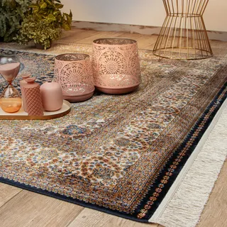 OBSESSION Teppich My Babylon of Obsession 303«, rechteckig, 8 mm Höhe, Kurzflor, Orient-Optik, mit Fransen, besonders hohe Knotendichte blau B/L: ca. 140x200 cm | NADUVI