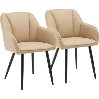 CLIPOP Esszimmerstuhl Kunstleder Beige 2er Set