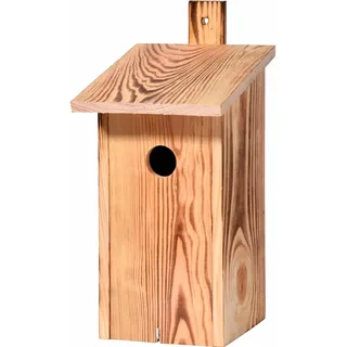 dobar® 13080e Nistkasten Flachdach Ø 32 mm - Nisthöhle für Wildvögel - Nistkasten Massivholz - Nisthilfe mit Schilfdach Vogelhaus für Höhlenbrüter - 15,5 x 19 x 33 cm - Geflammt