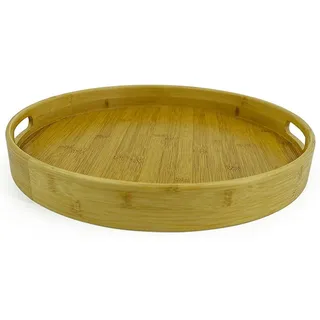 Macosa Home Dekotablett Tablett rund Bambus 30 cm Holz mit Griff Dekoschale (modern groß mit Griffen, 1 St., Wohn-Accessoire Holzscale Dekotablett), Deko-Tablett Tisch-Dekoration Holztablett beige