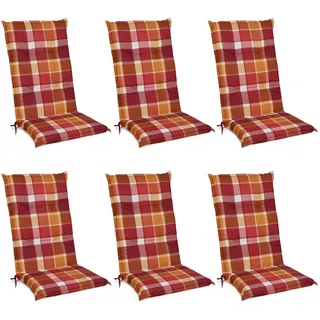 Beautissu Hochlehner Auflage 120 x 50 x 6 cm rot kariert 6 St.