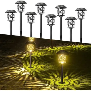 Quntis Gartenleuchte solar lampen für außen mit Erdspieß, gartenbeleuchtung für Terasse, LED fest integriert, Warmweiß, mit Gartenstrahler für Weihnachten Deko schwarz Ø 12.7 cm
