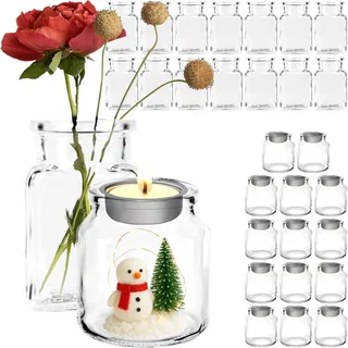 Giessle® 30er Pärchen-Set (mit individuell befüllbarem Teelichthalter) und kleinen eckigen Vasen aus Glas