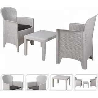 Gartenmöbel Sitzgruppe Balkonmöbel Weiß 3 Tlg. Rattan-Look Kunststoff Kissen Set