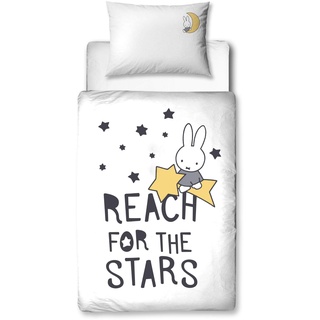 termana Miffy Babybettwäsche Flanell/Biber mit Reißverschluss ☆ Reach for The Stars ☆ 1 Kissenbezug 40x60 + 1 Bettbezug 100x135 cm ☆ Kinderbettwäsche