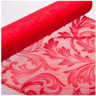 Deko AS Tischläufer Organza-Tischläufer mit samtigem Blättermotiv - rot - 28cm 10m - 1047 (1-tlg, 1 Rolle Tischläufer), Strapazierfähig rot