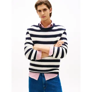 Tommy Hilfiger Rundhalspullover Gestreifter Relaxed Fit Blau L