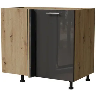 Feldmann-Wohnen Eckschrank Essen (D13U/90, 1-türig, 1 Einlegeboden, 1-St., moderne Optik, lackierte Fronten) 90x50x82cm Eiche Artisan - graphit Hochglanz (ES-D13U) grau