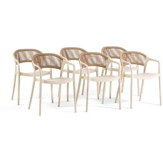 RATTATAN Set aus 6 Stühlen aus Polypropylen mit Kordelgeflecht, elegant, widerstandsfähig, stapelbar, für Garten, Balkon, Bars, Restaurants - JOLANDA - Creme