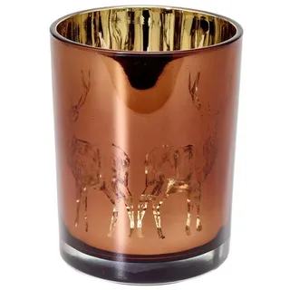 EDZARD Windlicht Dian, Glas, Hirsch-Motiv, kupferfarben, H 12,5 cm, Ø 10 cm