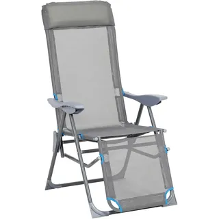 greemotion Relaxsessel Lido, klappbarer Liegestuhl, Gartenstuhl mit Aluminium-Gestell, Klappstuhl mit 5-fach verstellbarer Rückenlehne, in Grau/Blau
