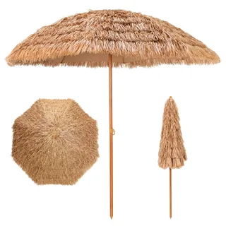 RELAX4LIFE Sonnenschirm Hawaii, 205 cm Strandschirm Stroh, Gartenschirm mit 8 Metallrippen & Sonnenschutz, Strand Strohschirm, Marktschirm Sonnenschutz, Hawaiischirm für Strand, Garten, Balkon