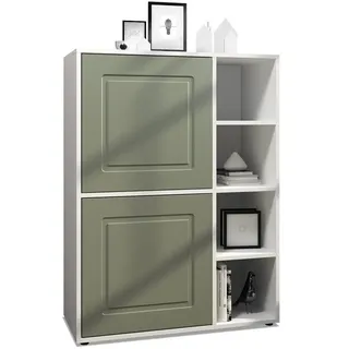 Möbelhandel Klipenstein Highboard NOAH V1, Kommode Schrank Landhaus, Korpus Weiß matt grün