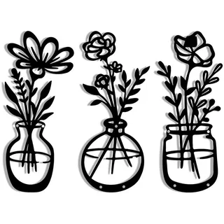 Kaket Wanddekoobjekt 3 Stück Metall Wandkunst Dekor Blume Wanddekor schwarz