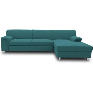 DOMO. collection Ecksofa Junin, Sofa in L-Form, Moderne Couch, Polsterecke, Longchair rechts, 251 x 150 x 72 cm (BxTxH), Petrol (türkis)