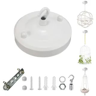 YSGUYILT Deckenrosette mit Haken Deckenbaldachin Weiß Metall Baldachin Lampe Deckenplatte für Hängelampe Baldachin für Kronleuchter Deckenrosette zur Aufhängungan-(1 Stück)